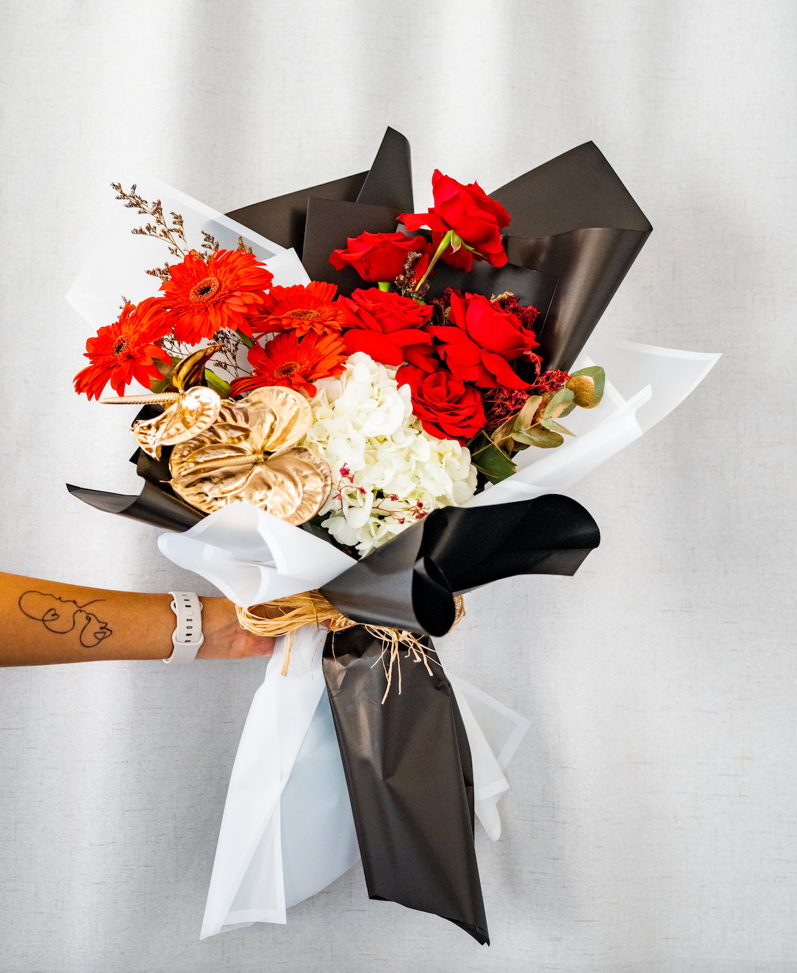 Ruby Radiance Bouquet Black & White gift packaging